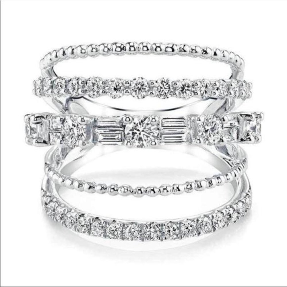 NEW 925 STERLING SILVER DIAMOND MULTI BAND RING, CUTE RING, SHINY RING. - Picture 2 of 4